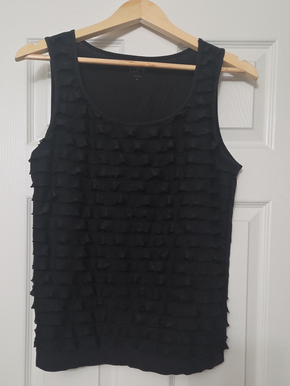 LOFT Black Ruffle Scoop Neck Tank